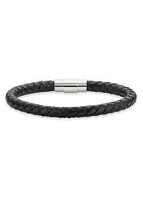 Lederarmband Bruno Banani "Schmuck Geschenk Armband Leder" Gr. 20,5, grau (schwarz, edelstahlfarben), Armb&auml;nder, Herren, 20,5, Edelstahl Leder, Edelstahl, Leder, Lederarmband