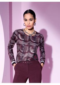 CR&Eacute;ATION L Langarmshirt CREATION L "Druck-Shirt", Damen, Gr. 36, beige (burgund, ecru, gemustert), 50% Baumwolle, 50% Polyester, gemustert, Rundhals, Shirts Langarmshirt