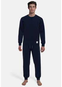 Schlafanzug Tom Tailor "Rhodos", Herren, Gr. 52L, blau (blau, dunkel, uni), Obermaterial: 80% Baumwolle, 20% Polyester, clean, unifarben, bequem normal, Rundhals, breiter Bund, Homewear-Sets Schlafanzug, Langarm, lange Hose, Rundhalsausschnitt, basic, Baumwollmix