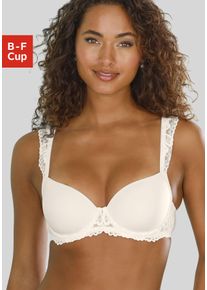 Schalen-BH Lascana "Flora", Damen, Gr. 85, Cup F, beige (champagner), Microtouch, Obermaterial: 88% Polyamid, 12% Elasthan, BHs Schalen-BH, mit wundersch&ouml;nen Spitzentr&auml;gern und edlem Glitzeraccessoire, Dessous