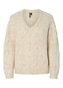 Strickpullover Pieces "PCNINA LS V-NECK KNIT NOOS BC", Damen, Gr. M, beige (birch), Strick, Obermaterial: 82% Polyester, 14% Polyacryl, 4% Wolle, unifarben, regular fit h&uuml;ftbedeckend, V-Ausschnitt, Rippstrickb&uuml;ndchen, Pullover Strickpullover