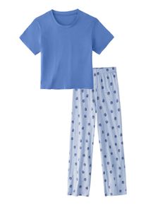 Pyjama Buffalo, M&auml;dchen, Gr. 146/152, blau (blau, gemustert), Jersey, Obermaterial: 100% Baumwolle, bedruckt, Basic, bequem lang, Rundhals, abgesteppte Kante, Homewear-Sets Pyjama, Schlafanzug mit Top in k&uuml;rzerer und schmaler Form, Topseller