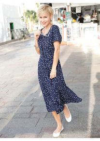 Sommerkleid Classic Basics "Kleid", Damen, Gr. 40, Normalgr&ouml;&szlig;en, blau (marine, gebl&uuml;mt), 100% Polyester, gebl&uuml;mt, gemustert, mehrfarbig, wadenlang, Rundhals, Kleider Sommerkleid