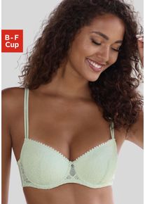 Schalen-BH Lascana, Damen, Gr. 70, Cup F, gr&uuml;n (hellmint), Spitze, Obermaterial: 72% Polyamid, 20% Polyester, 8% Elasthan, BHs Schalen-BH, mit B&uuml;gel aus blumiger Jacquardspitze, sexy Dessous