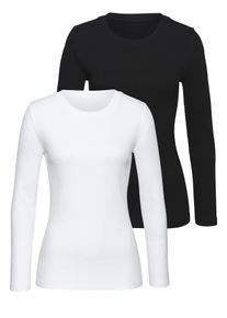 Langarmshirt Vivance "aus modischer Rippware", Damen, Gr. 36/38, schwarz-wei&szlig; (schwarz, wei&szlig;), Rippware, Obermaterial: 95% Baumwolle, 5% Elasthan, unifarben, Basic, figurbetont normal, Rundhals, Shirts Langarmshirt, aus weichem Baumwoll-Stretch