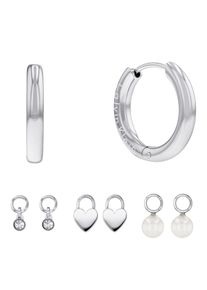 Ohrring-Set Calvin Klein "Multipack Schmuck Ohrrschmuck Ohrringe Schmuckset Huggie", silber (edelstahlfarben, wei&szlig;, wei&szlig;), Ohrringe, Damen, 6mm, Edelstahl Perlen, Edelstahl, Perlen, Ohrring-Set, mit Glasstein - mit Glasperle