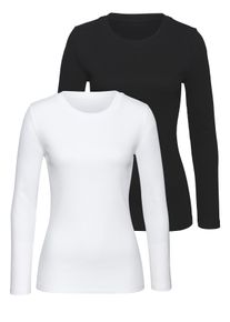 Langarmshirt Vivance "aus modischer Rippware", Damen, Gr. 48/50, schwarz-wei&szlig; (schwarz, wei&szlig;), Rippware, Obermaterial: 95% Baumwolle, 5% Elasthan, unifarben, Basic, figurbetont normal, Rundhals, Shirts Langarmshirt, aus weichem Baumwoll-Stretch