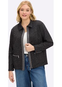 Shirtjacke sheego "Sweatjacke", Damen, Gr. 52/54, schwarz (schwarz, gemustert), 57% Polyester, 28% Viskose, 9% Elasthan, 6% metallisierte Fasern, unifarben, Shirts Shirtjacke