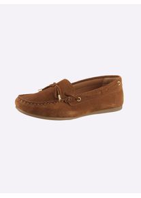 Slipper Heine, Damen, Gr. 38, cognac, Leder, Rindsleder, Veloursleder, Schuhe Slipper