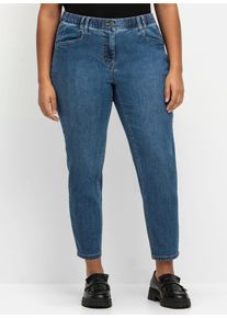 Stretch-Jeans sheego, Damen, Gr. 46, Normalgr&ouml;&szlig;en, blau (blau denim), 95% Baumwolle, 4% Elastomultiester, 1% Elasthan, unifarben, lang, Jeans Stretch-Jeans