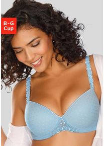 Schalen-BH Lascana, Damen, Gr. 85, Cup E, blau (hellblau), Spitze, Obermaterial: 88% Polyamid, 10% Elasthan, 2% Polyester, BHs Schalen-BH, mit B&uuml;gel, mit verzierten Tr&auml;gern, Dessous