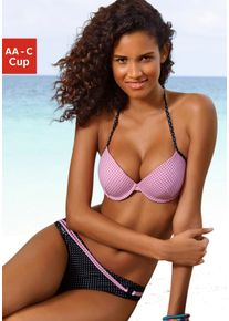 Push-Up-Bikini-Top Buffalo "Florida", Damen, Gr. 38, Cup B, rosa (rosa, schwarz), Polyamid, kariert, kontrastfarbene Details, Bikini-Oberteile Push-Up-Bikini-Top, mit Mustermix