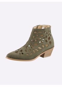 Stiefelette Heine, Damen, Gr. 39, khaki, Leder, Rindsleder, Veloursleder, Schuhe Stiefelette