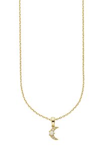 Kette mit Anh&auml;nger Firetti "Schmuck, Geschenk, Kette gelbgoldfarben vergoldet mit Anh&auml;nger Mond", gelbgoldfarben, kristallwei&szlig;, natur, Halsketten, Damen, Silber 925 (Sterlingsilber), L: 45 B: 1mm, Kette mit Anh&auml;nger, mit Zirkonia (synth.), Opal (synth.), B:1mm