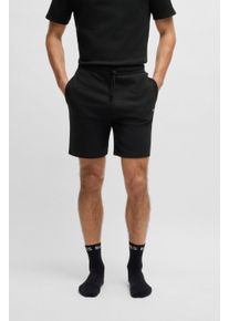 Pyjamashorts BOSS "Waffle Shorts", Damen, Gr. L, N-Gr, schwarz (schwarz 001), Jersey, Obermaterial: 60% Baumwolle, 40% Polyester, lang, Hosen Pyjamashorts