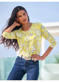 Langarmshirt Heine "Druck-Shirt", Damen, Gr. 44, limone, ecru, bedruckt, 95% Polyester, 5% Elasthan, bedruckt, gebl&uuml;mt, gemustert, mehrfarbig, Rundhals, Shirts Langarmshirt