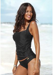 Tankini Lascana, Damen, Gr. 46, Cup F, schwarz, Polyamid, unifarben, Bikini-Sets Tankini, mit Ziernieten