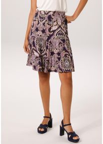 Minirock Aniston CASUAL, Damen, Gr. 40, marine, beige, lavendel, wei&szlig;, lila, Single Jersey, Obermaterial: 95% Viskose, 5% Elasthan, Paisley, bedruckt, gemustert, figurumspielend kniefrei, R&ouml;cke Minirock, mit fantasievollem Paisley-Muster bedruckt - NEUE KOLLEKTION