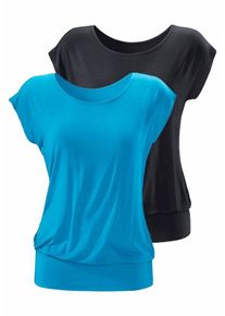 Longshirt Lascana "mit breitem Bund", Damen, Gr. 52/54, blau (t&uuml;rkis, schwarz), Obermaterial: 95% Viskose (LENZING&trade; ECOVERO&trade;), 5% Elasthan, unifarben, bequem lang, Rundhals, Shirts Longshirt, aus weichem Viskose-Stretch, Topseller