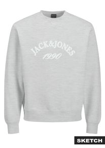 Jack & Jones Sweatshirt JACK & JONES "JORBLEECKER BRANDING SWEAT CREW BF", Herren, Gr. M, hellwei&szlig; detail:jj melange, angeraute Sweatware, Obermaterial: 70% Baumwolle, 30% Polyester, bedruckt, meliert, relaxed fit, Rundhals, Rippb&uuml;ndchen, Sweatshirts Sweatshirt
