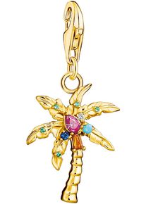 Charm-Einh&auml;nger Thomas Sabo "Palme", blau (gelbgoldfarben, bunt, bunt), Charms, Damen, Silber 925 (recycelt), Charm-Einh&auml;nger, mit Glas-Keramik Stein, Korund (synth.), Zirkonia (synth.)