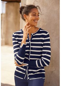 Cardigan Heine, Damen, Gr. 40, bunt (marine, ecru, gestreift), 70% Viskose, 30% Polyamid, gemustert, gestreift, Strickjacken Cardigan