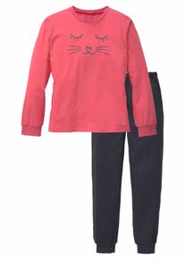 Pyjama Vivance, M&auml;dchen, Gr. 134/140, schwarz (hummer, anthrazit, meliert), Jersey, Obermaterial: 100% Baumwolle, bedruckt, Basic, l&auml;ssig geschnitten, Rundhals, angesetztes B&uuml;ndchen, Homewear-Sets Pyjama, Schlafanzug in langer Form mit Cat Print, Topseller
