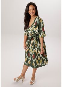 Blusenkleid ANISTON PLUS, Damen, Gr. 44, N-Gr, gr&uuml;n (khaki, wei&szlig;, bordeaux, senf), Web, Obermaterial: 100% Viskose, bedruckt, gemustert, figurumspielend kniebedeckend, V-Ausschnitt, Kleider Blusenkleid, mit dekorativer V-Ausschnitt - NEUE KOLLEKTION
