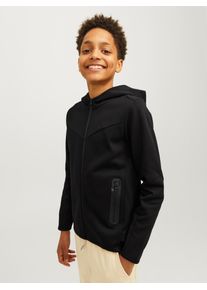 Jack & Jones Kapuzensweatjacke JACK & JONES JUNIOR "JCOFUSION SWEAT ZIP HOOD NOOS JNR", Jungen, Gr. 128, schwarz, angeraute Sweatware, Obermaterial: 58% Polyester, 42% Baumwolle, unifarben, regular fit normal, Rippb&uuml;ndchen, Sweatjacken Kapuzensweatjacke