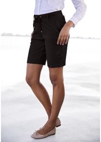 Shorts Lascana, Damen, Gr. 42, N-Gr, schwarz, Sweatware, Obermaterial: 70% Viskose, 25% Polyamid, 5% Elasthan, unifarben, l&auml;ssig geschnitten ca. Mitte Oberschenkel, Hosen Shorts, mit G&uuml;rtelschlaufen und Bindeband, Loungewear, Topseller