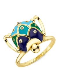 Fingerring Firetti "Ring Schildkr&ouml;ten-Optik Silber gelbgoldfarben vergoldet, emaliert" Gr. 54, gelbgoldfarben, dunkelblau, hellblau, gr&uuml;n, kristallwei&szlig;, schwarz, Fingerringe, Damen, 54, Silber 925 (Sterlingsilber), 1,8mm, Fingerring, mit Zirkonia (synth.) und Emaille