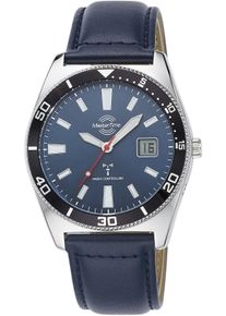 Funkuhr MASTER TIME "Super Power Sporty", blau (dunkelblau), Armbanduhren, Herren, Funkuhr, Armbanduhr, Quarzuhr, Herrenuhr, Datum, Leuchtzeiger, Lederarmband