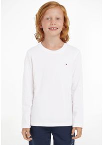 Langarmshirt Tommy Hilfiger "BOYS BASIC CN KNIT L/S", Jungen, Gr. 12/152, wei&szlig; (hellwei&szlig;), Obermaterial: 100% Baumwolle, Basic, Basic schmal, Rundhals, Shirts Langarmshirt