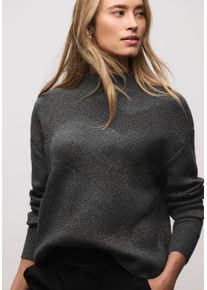 Stehkragenpullover Street One, Damen, Gr. 44, gravel grau meliert, Strick, Obermaterial: 65% Polyester, 18% Polyacryl, 14% Baumwolle, 3% Nylon, gemustert, bequem h&uuml;ftbedeckend, Rundhals, Flachstrickb&uuml;ndchen, Pullover Stehkragenpullover, mit Glitzerdetails und grafischem Muster