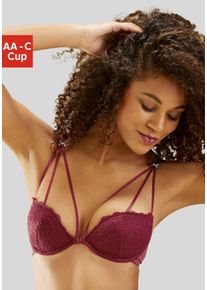 Push-up-BH Lascana, Damen, Gr. 75, Cup C, rot, Spitze, Obermaterial: 60% Polyamid, 35% Polyester, 5% Elasthan, BHs Push-up-BH, aus Spitze mit h&uuml;bscher B&auml;ndchenoptik, sexy Dessous
