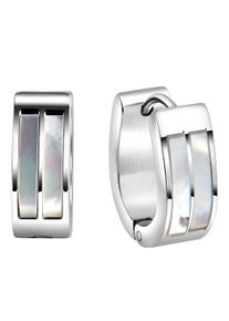 Paar Creolen Firetti "Schmuck Geschenk Oval", wei&szlig; (edelstahlfarben, perlmuttfarben), Ohrringe, Damen, Edelstahl, Paar Creolen, mit Perlmutt