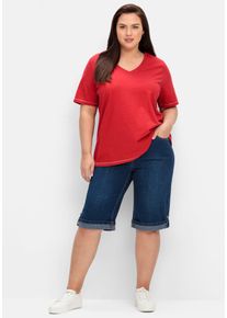 Jeansbermudas sheego, Damen, Gr. 46, Normalgr&ouml;&szlig;en, blau (blau denim), 99% Baumwolle, 1% Elasthan, unifarben, kurz, Jeans Jeansbermudas