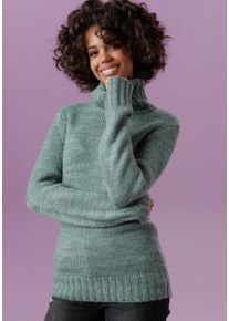 Rollkragenpullover Aniston CASUAL, Damen, Gr. 38, gr&uuml;n (jade, meliert), Grobstrick, Obermaterial: 100% Polyacryl, meliert, figurbetont h&uuml;ftbedeckend, breiter Bund, Pullover Rollkragenpullover