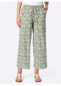 Culotte Classic Basics, Damen, Gr. 46, Normalgr&ouml;&szlig;en, schilf, wei&szlig;, bedruckt, 100% Baumwolle, gebl&uuml;mt, gemustert, mehrfarbig, 7/8-L&auml;nge, Hosen Culotte