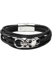 Lederarmband Bruno Banani "Schmuck", schwarz (edelstahlfarben, schwarz), Armb&auml;nder, Damen, 21cm, Edelstahl Leder, Edelstahl, Leder, Lederarmband