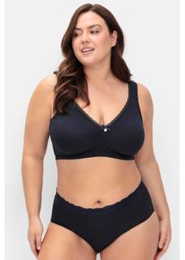 Entlastungs-BH sheego, Damen, Gr. 85, Cup E, blau (marine), 95% Baumwolle, 5% Elasthan, Netzmaterial:100% Polyamid, Spitze:10% Elasthan, 90% Polyamid, BHs Entlastungs-BH