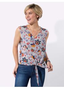 Blusentop Classic Basics, Damen, Gr. 42, wei&szlig;, erdbeere, bedruckt, 100% Viskose, gebl&uuml;mt, gemustert, mehrfarbig, V-Ausschnitt, Blusen Blusentop