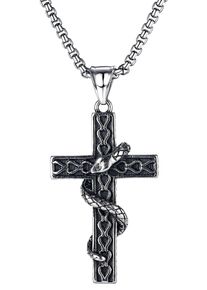 Kette mit Anh&auml;nger Firetti "Schmuck Geschenk Cross Snake", schwarz (edelstahlfarben, schwarz, vintage), Halsketten, Herren, Edelstahl, L: 55 B: 3mm, Kette mit Anh&auml;nger, B:3mm