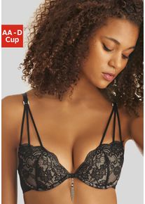 Push-up-BH Lascana, Damen, Gr. 70, Cup D, schwarz, Microtouch, Obermaterial: 60% Polyamid, 35% Polyester, 5% Elasthan, BHs Push-up-BH, mit extravagantem Glitzeraccessoire, sexy Dessous