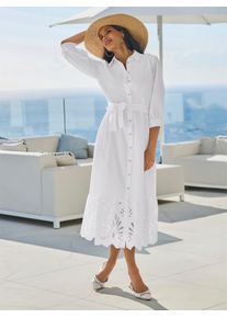 Spitzenkleid Heine "Spitzen-Kleid", Damen, Gr. 50, Normalgr&ouml;&szlig;en, ecru, 100% Baumwolle, unifarben, lang, V-Ausschnitt, Kleider Spitzenkleid