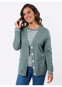 Strickpullover Casual Looks "Twinset", Damen, Gr. 44, jade, ecru, geringelt, 100% Baumwolle, gemustert, gestreift, unifarben, Pullover Strickpullover