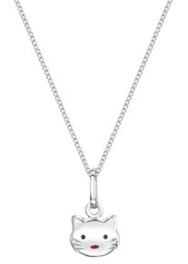 Kette mit Anh&auml;nger Firetti "Schmuck Geschenk Silber 925 Halsschmuck Halskette Panzerkette Katze", bunt (silberfarben, schwarz, rot), Halsketten, M&auml;dchen, Silber 925 (Sterlingsilber), L: 38 B: 1mm, Kette mit Anh&auml;nger, B:1mm