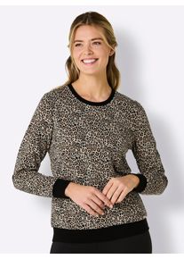 Langarmshirt feel good "Shirt", Damen, Gr. 40/42, beige (sand, schwarz, bedruckt), 50% Baumwolle, 50% Polyester, gemustert, unifarben, Shirts Langarmshirt