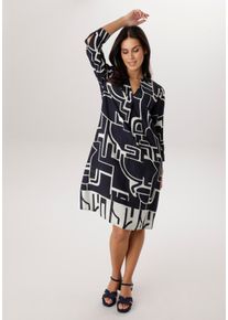 Blusenkleid Aniston SELECTED, Damen, Gr. 42, N-Gr, marine, wollwei&szlig;, Web, Obermaterial: 100% Viskose, bedruckt, gemustert, l&auml;ssig geschnitten knieumspielend, V-Ausschnitt, 1-Knopf-Manschette, Kleider Blusenkleid, mit abstraktem, labyrinthartigem Linienmuster - NEUE KOLLEKTION