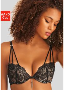 Push-up-BH Lascana, Damen, Gr. 80, Cup D, schwarz, Microtouch, Obermaterial: 60% Polyamid, 35% Polyester, 5% Elasthan, BHs Push-up-BH, mit extravagantem Glitzeraccessoire, sexy Dessous